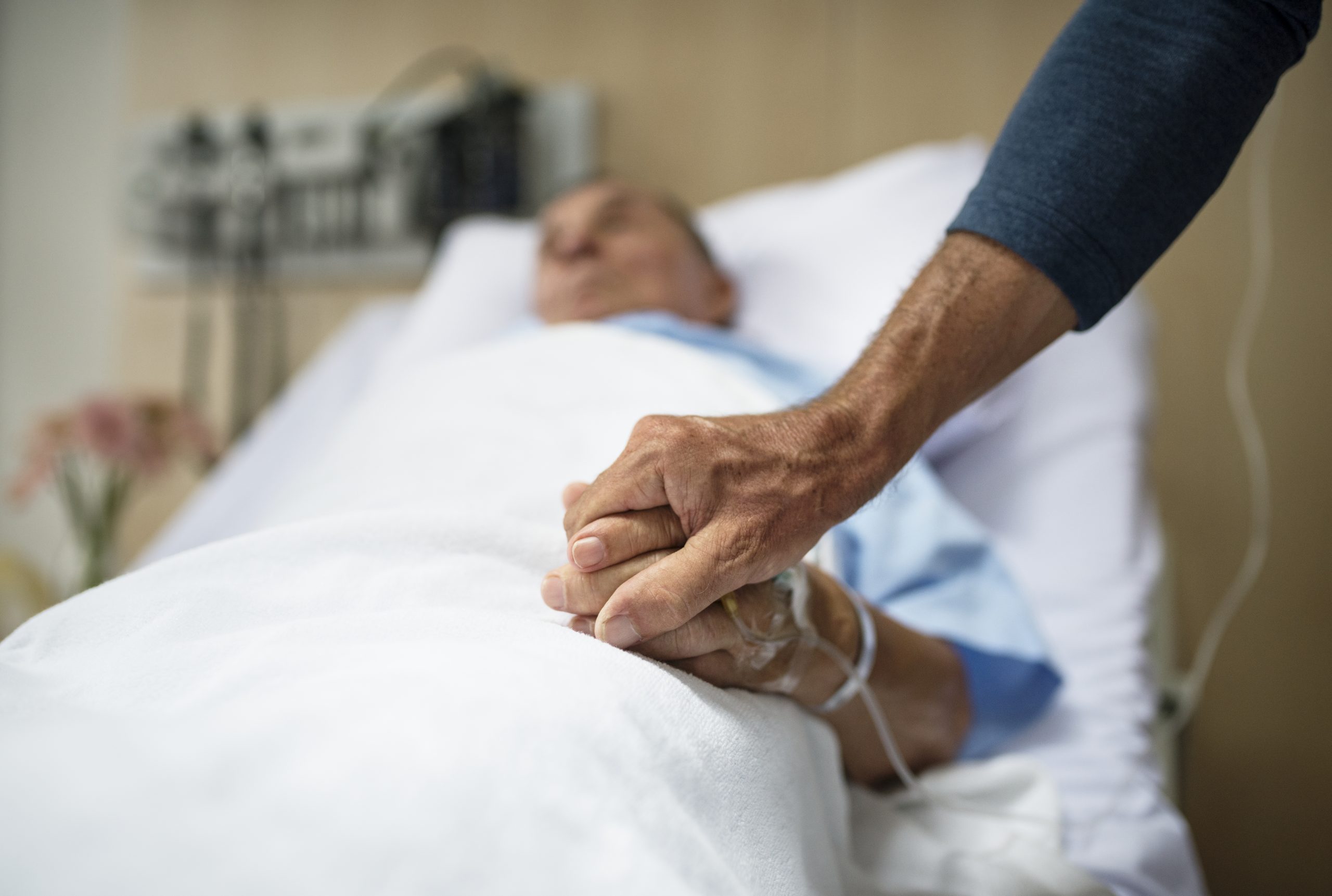 A sick elderly staying at a hospital