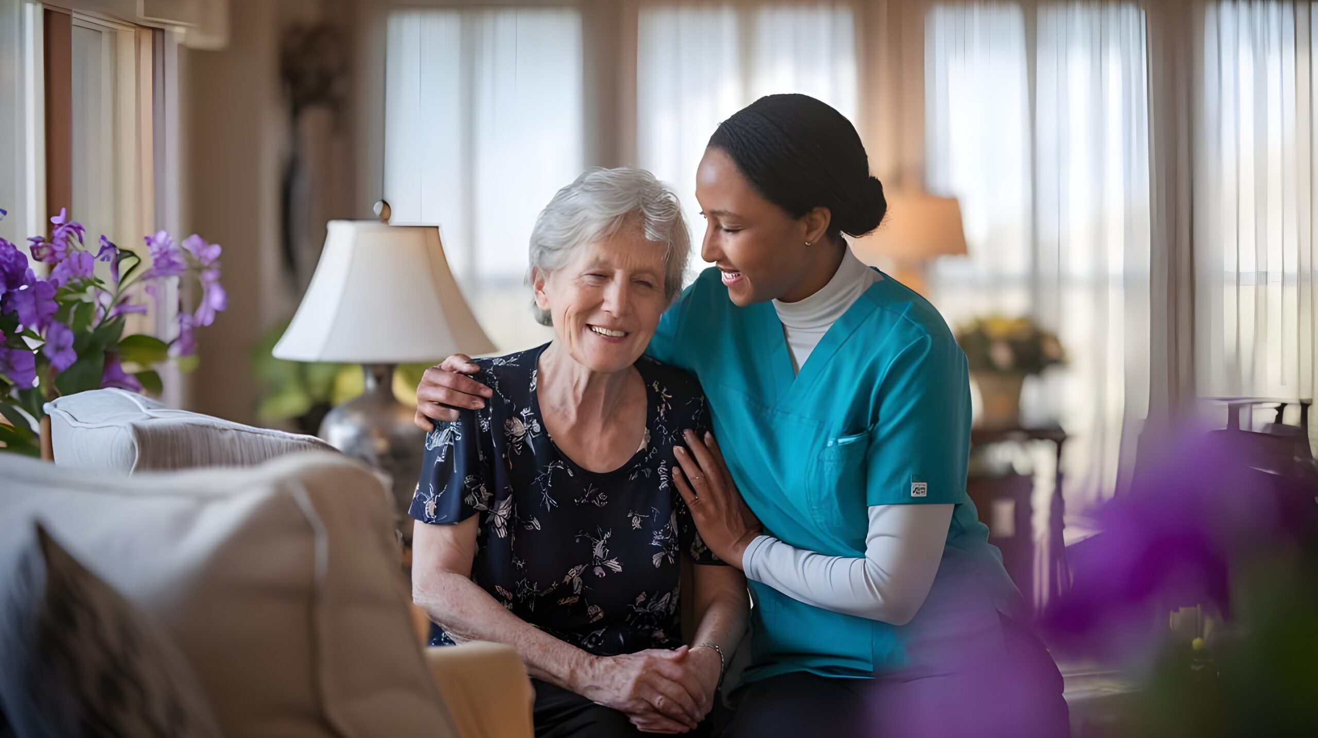 happy-senior-woman-receiving-care-from-nurse-home
