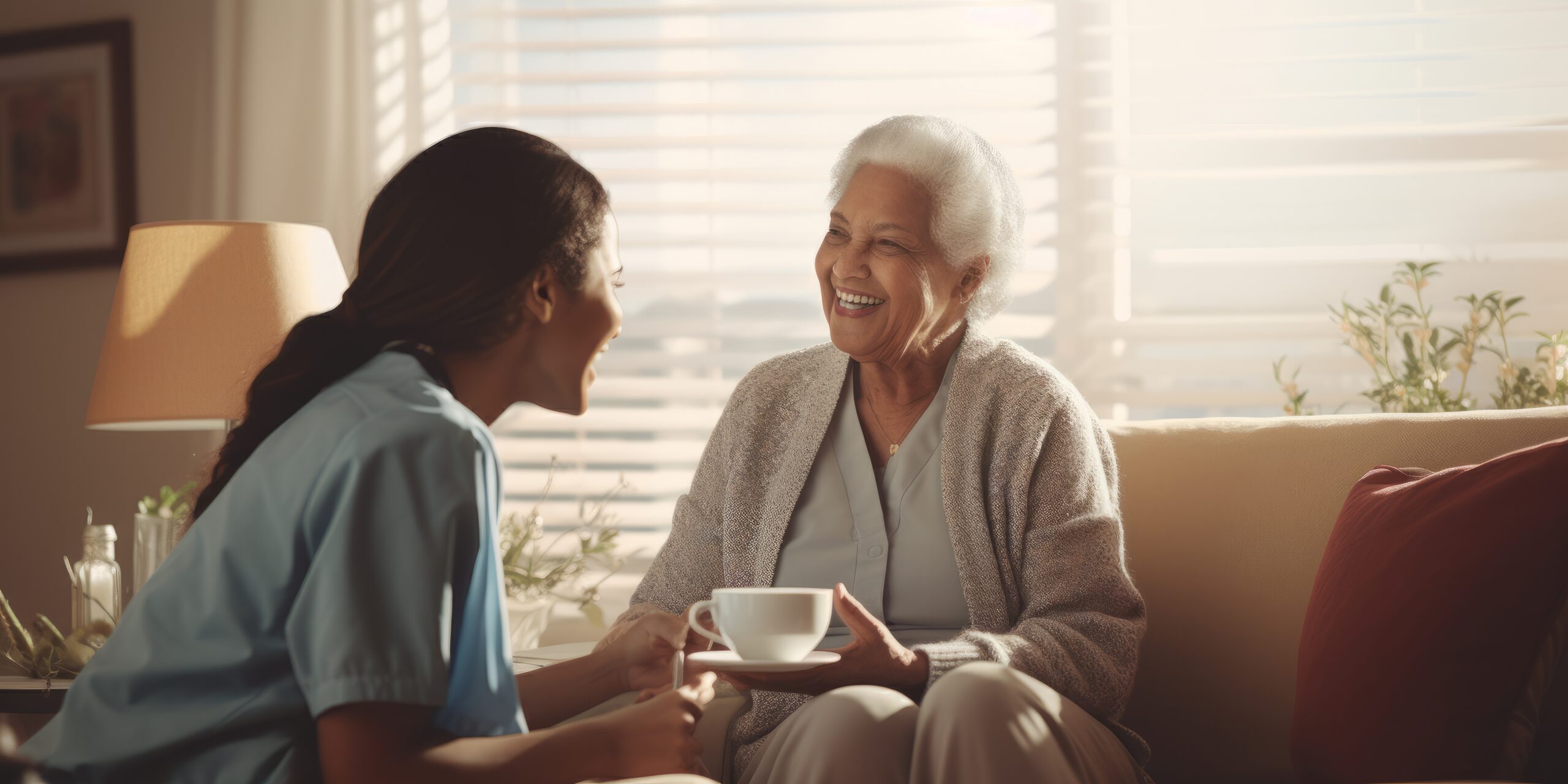 a patient with his caregiver at home. AI generative.