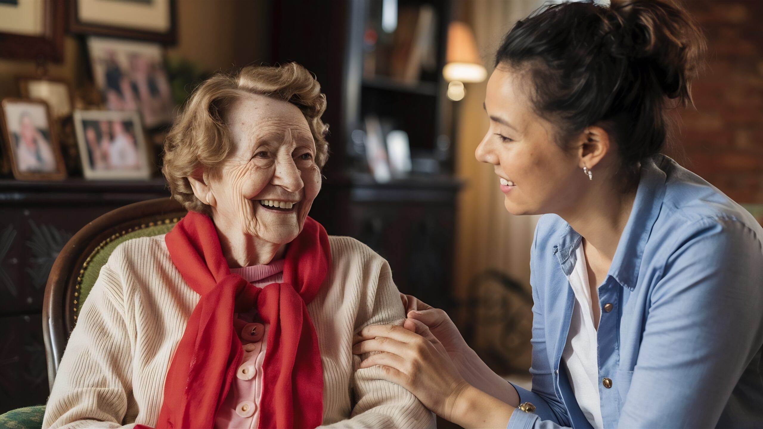 smiley-old-woman-talking-caregiver