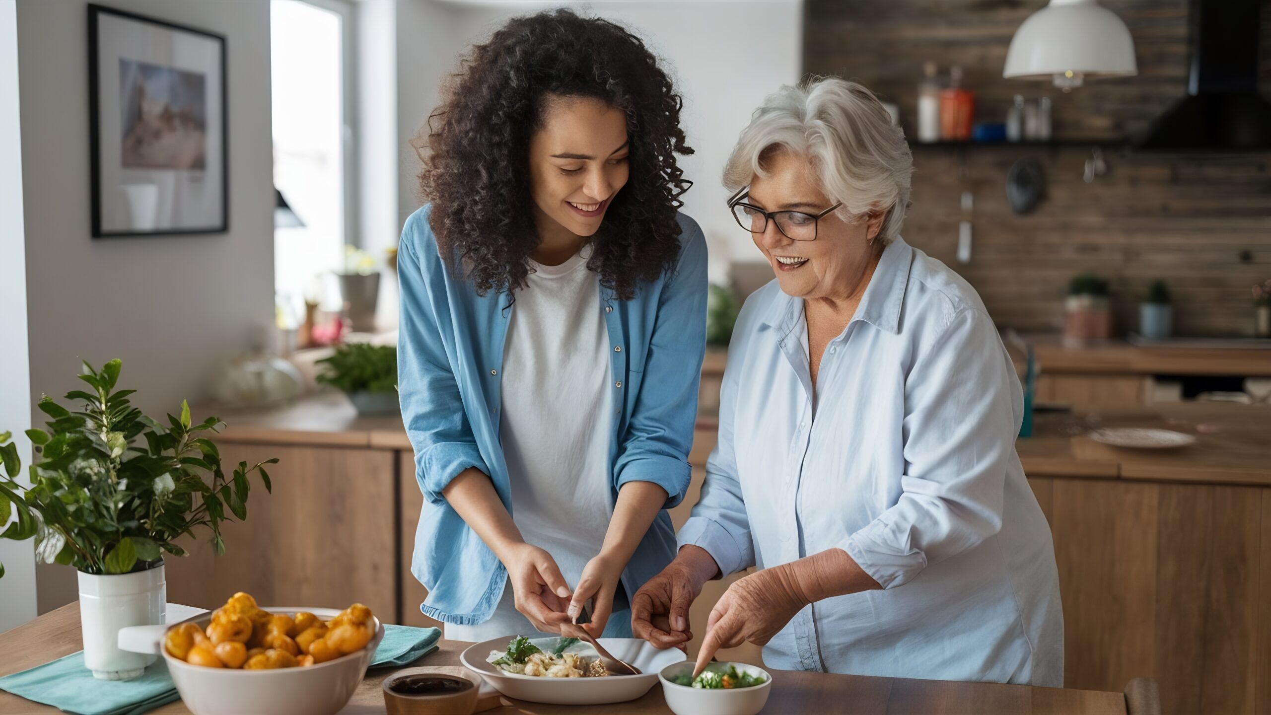 young-woman-her-senior-mother-preparing-dining-table-family-lunch-home